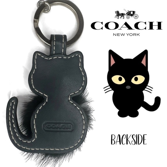 Coach Black Cat Mink Keychain Vintage Fob RARE - Picture 2 of 5